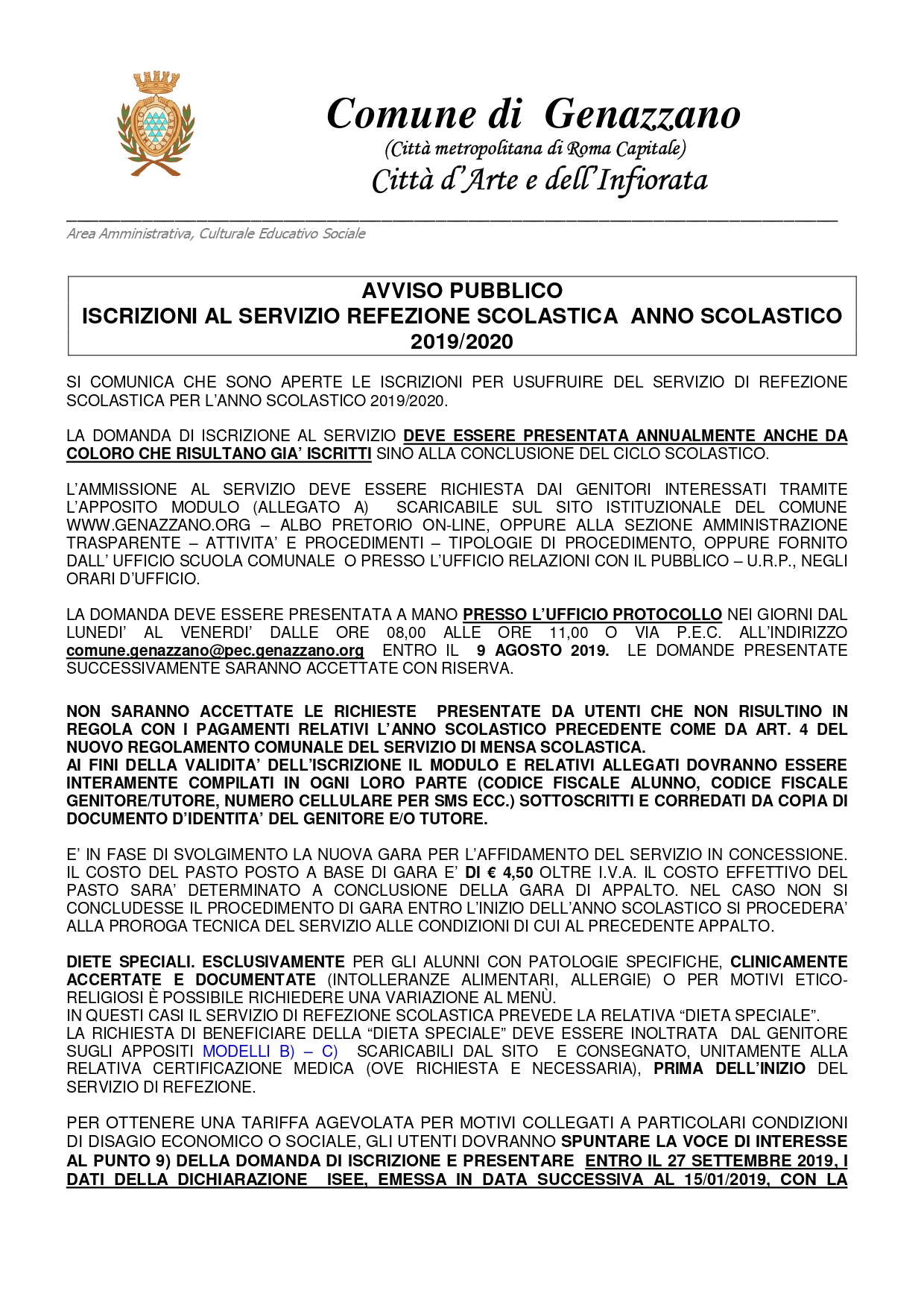 class Can't read or write concert ISCRIZIONE SERVIZIO REFEZIONE SCOLASTICA A.S. 2019/2020 - Comune di  Genazzano